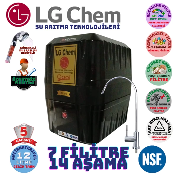 LG Chem COOL SİYAH  MONTAJ DAHİL 12 LİTRE 7 FİLTRE 14 AŞAMA SU ARITMA CİHAZI ürün görseli 1