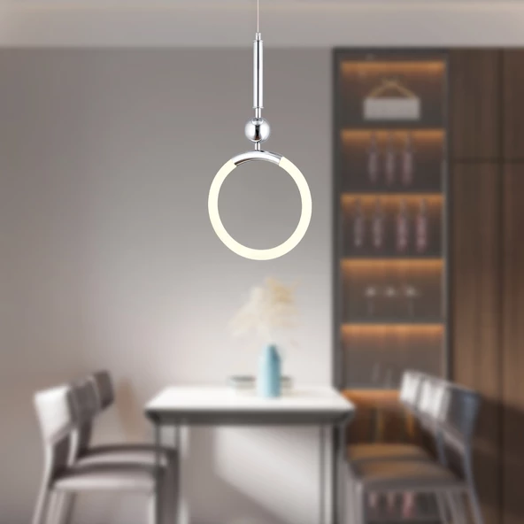 Struer Tekli Krom Ledli 20 Watt Modern Koridor, Yatak Odası Salon Sarkıt Led Avize ürün görseli 1