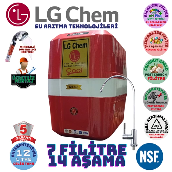 LG Chem COOL KIRMIZI BEYAZ 12 LİTRE 7 FİLTRE 14 AŞAMA SU ARITMA CİHAZI ürün görseli 1
