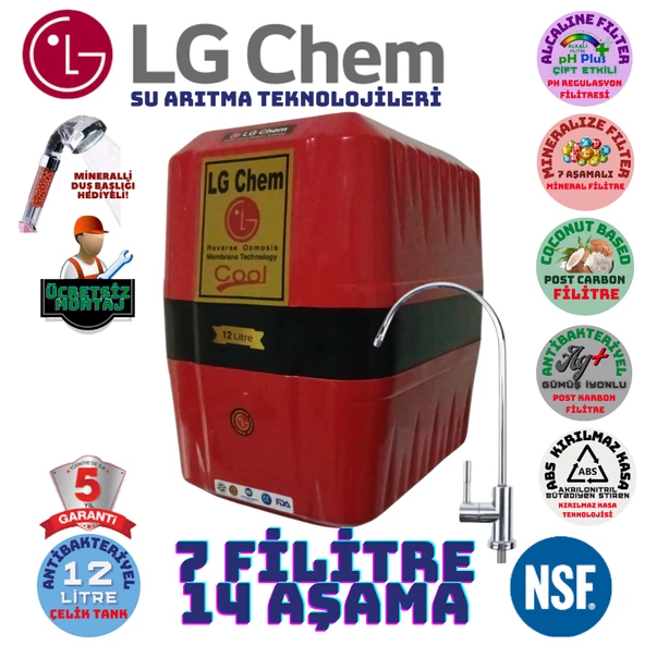 LG Chem COOL KIRMIZI SİYAH 12 LİTRE 7 FİLTRE 14 AŞAMA SU ARITMA CİHAZI ürün görseli 1