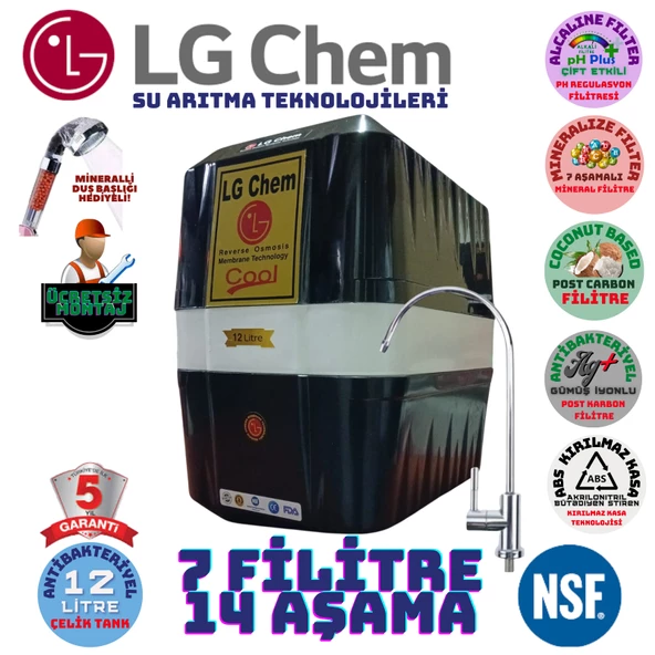 LG Chem COOL SİYAH BEYAZ  MONTAJ DAHİL 12 LİTRE 7 FİLTRE 14 AŞAMA SU ARITMA CİHAZI ürün görseli 1