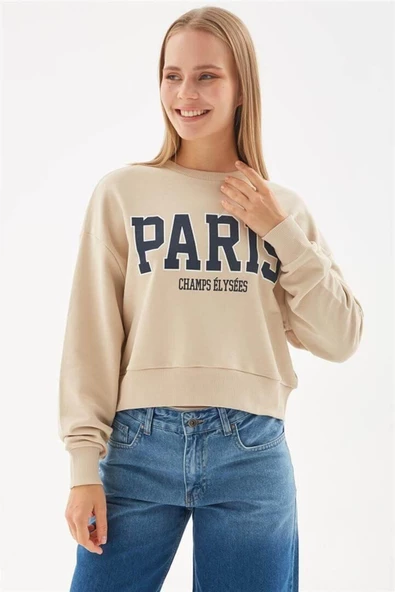 FASHION FRIENDS KADIN BASKILI CROP SWEAT 24K0053K1 ürün görseli 1