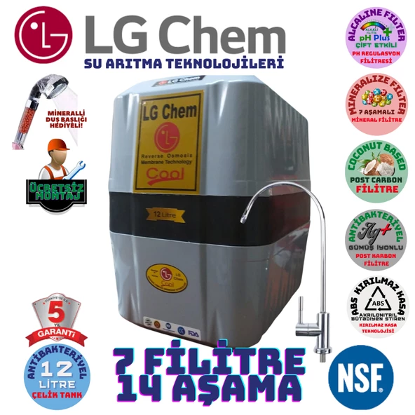 LG Chem COOL GRİ SİYAH  MONTAJ DAHİL 12 LİTRE 7 FİLTRE 14 AŞAMA SU ARITMA CİHAZI ürün görseli 1