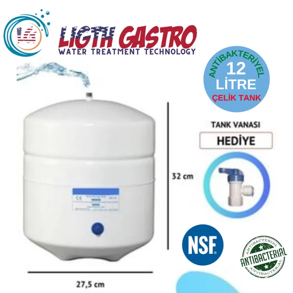 LİGHT GASTRO 12 LİTRE (3.2 GALON) SU ARITMA CİHAZI ANTİBAKTERİYEL ÇELİK BASINÇ DENGE TANKI ürün görseli 1