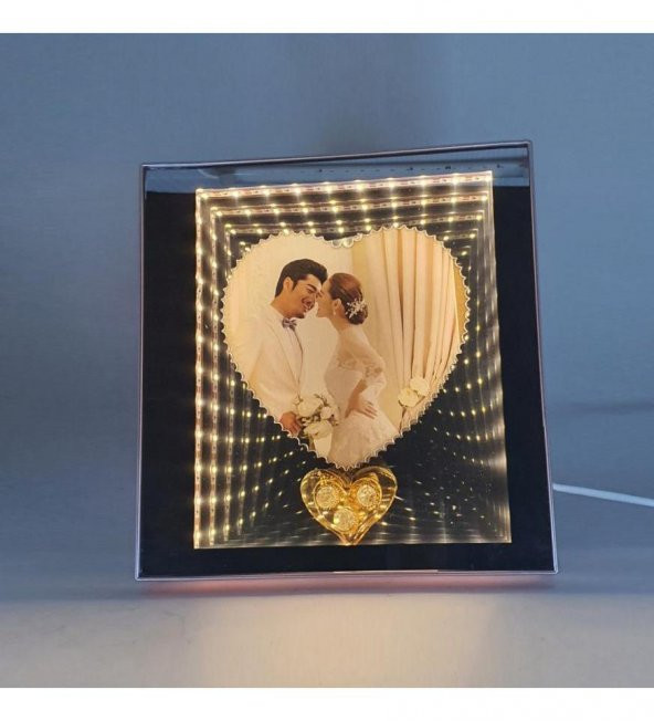 Ayna ve Led Işıklı Kalpli Fotoğraf Çerçevesi ürün görseli 1