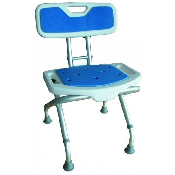 Medikaltec Fransız Malı Banyo Duş Tabure Mavi Sırtlıklı Katlanır 528015 ürün görseli 1