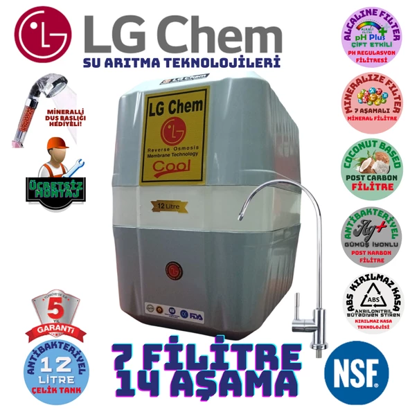 LG Chem COOL GRİ BEYAZ MONTAJ DAHİL 12 LİTRE 7 FİLTRE 14 AŞAMA SU ARITMA CİHAZI ürün görseli 1