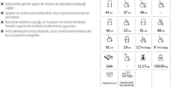 Medikaltec -8 Alüminyum Transfer Sandalyesi - Resim 4