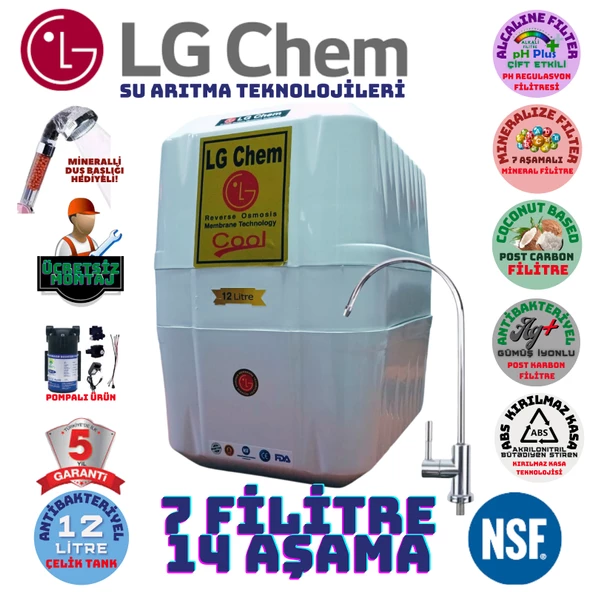 LG Chem COOL BEYAZ  POMPALI MONTAJ DAHİL 12 LİTRE 7 FİLTRE 14 AŞAMA SU ARITMA CİHAZI ürün görseli 1