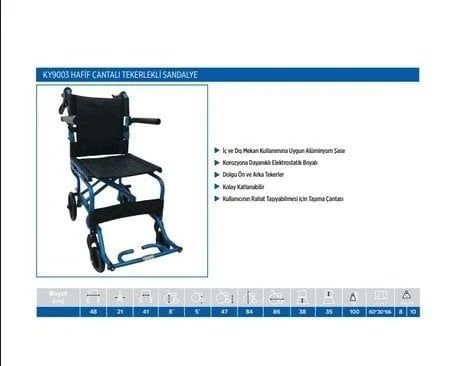 Medikaltec  KY9003 Hafif Çantalı Tekerlekli Sandalye ürün görseli 1