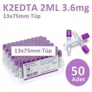 Medikaltec 50 Adet Kan Alma Tüpü, Mor Kapak, K2E K2EDTA 2ml 3.6mg 13x75mm, Bd Vacutainer ürün görseli 1