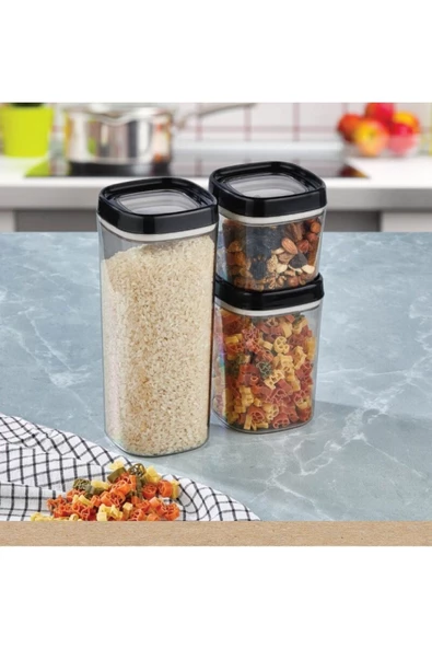 Mugiss Erzak Saklama Kabı 3lü Set 1800ml 1000ml 600ml Siyah ürün görseli 1