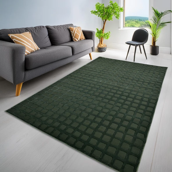 Latte Yumuşak Peluş Dokulu Yeşil Çocuk Odası Oturma Odası Salon Mutfak Halısı Y465A_WM26 ürün görseli 1