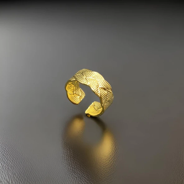 Çift Örgü Desen Ayarlanabilir Gold Renk Antialerjik 316L Çelik Kadın Yüzük ürün görseli 1