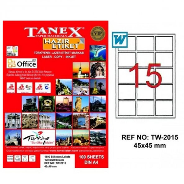 Tanex Lazer Etiket 100 YP 45x45 MM Laser-Copy-Inkjet TW-2015 ürün görseli 1