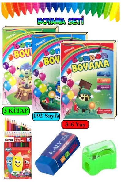 Boyama Kitabı Kalın 1 Paket 3-6 Yaşa Uygun Boyama Kitabı 192 Sayfa Çek Kopar Boya Kuruboya Silgi Kalemtıraş Okul Öncesi ürün görseli 1