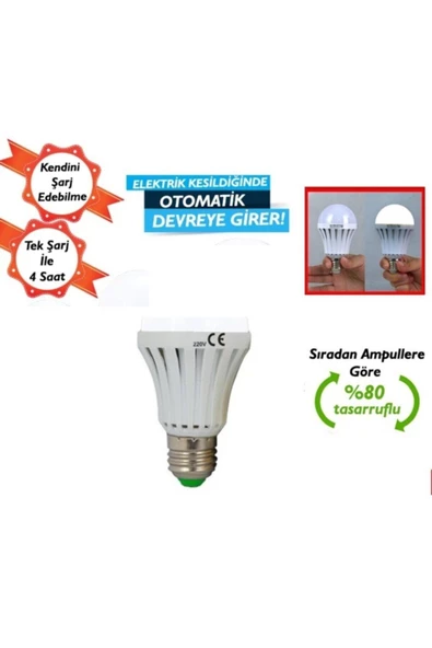Pazariz 9 Watt Şarjlı Led Ampul E27 Duylu 220 Volt ürün görseli 1
