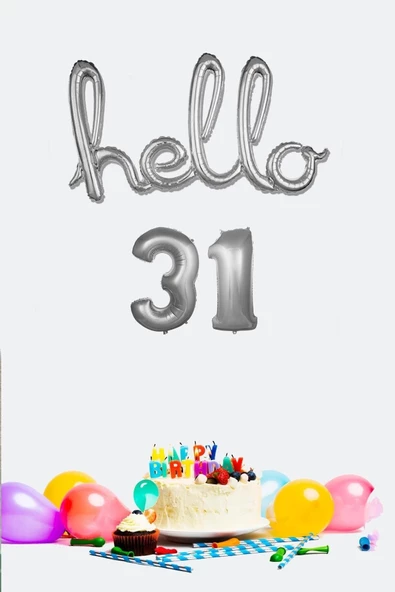 Pazariz 31 Yaş Doğum Günü Balonları - Hello 31 El Yazısı Gümüş Renk Folyo Balon ürün görseli 1