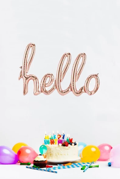 Pazariz Rose Gold Hello Yazılı El Yazısı Folyo Balon ürün görseli 1