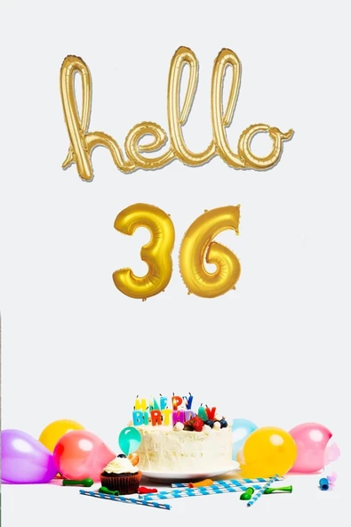Pazariz 36 Yaş Doğum Günü Balonları - Hello 36 El Yazısı Gold Renk Folyo Balon ürün görseli 1