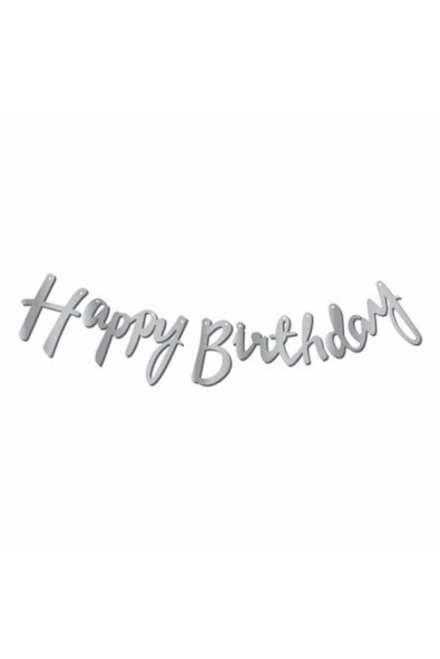 Pazariz Happy Bırthday Kaligrafi Banner Yazı Gümüş Metalik ürün görseli 1