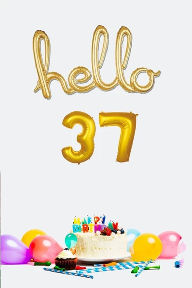 Pazariz 37 Yaş Doğum Günü Balonları - Hello 37 El Yazısı Gold Renk Folyo Balon ürün görseli 1