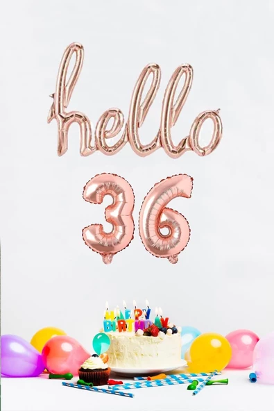 Pazariz 36 Yaş Doğum Günü Balonları - Hello 36 El Yazısı Rose Gold Renk Folyo Balon ürün görseli 1