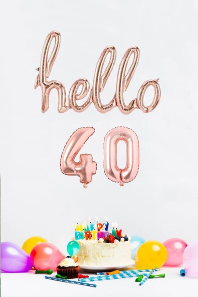 Pazariz 40 Yaş Doğum Günü Balonları - Hello 40 El Yazısı ROSE GOLD Renk Folyo Balon ürün görseli 1