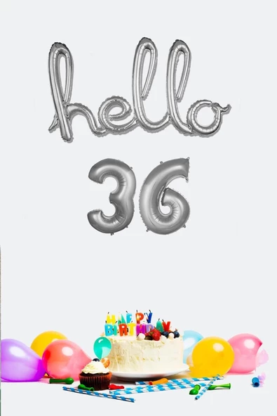 Pazariz 36 Yaş Doğum Günü Balonları - Hello 36 El Yazısı Gümüş Renk Folyo Balon ürün görseli 1