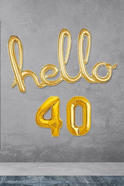 Pazariz 40 Yaş Doğum Günü Balonları - Hello 40 El Yazısı Gold Renk Folyo Balon ürün görseli 1