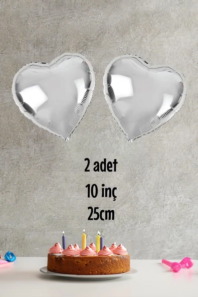 Pazariz Kalp Şekilli Gümüş Folyo Balon 10 inc 25 cm 2 Adet ürün görseli 1