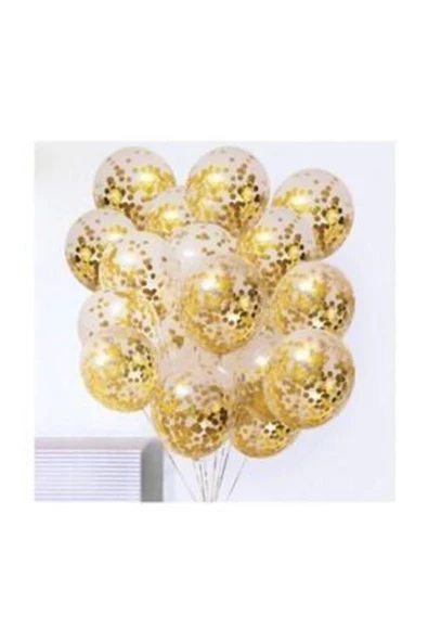 Pazariz 10 Adet Konfetili Şeffaf Balon Gold ürün görseli 1