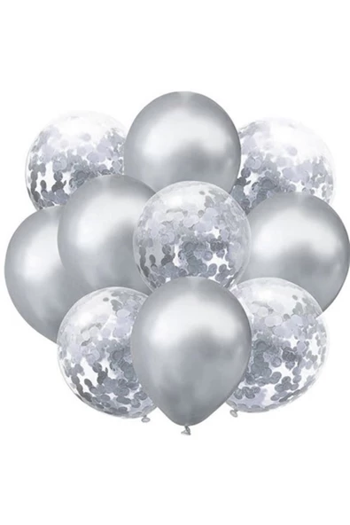 Pazariz Gümüş Krom Konfetili Balon ürün görseli 1