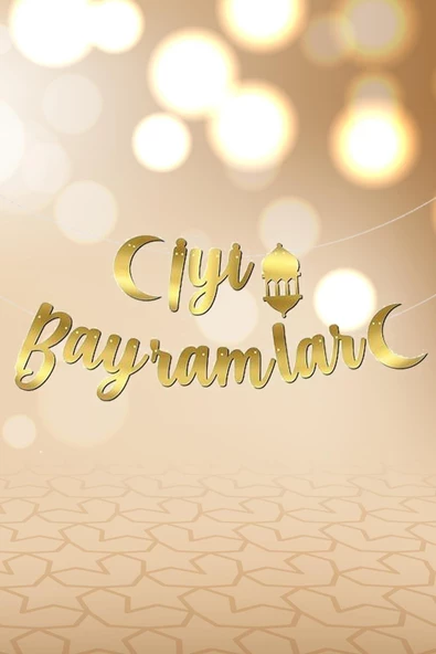 Pazariz Iyi Bayramlar Kaligrafi Banner Gold Renkli Ipe Dizili Altın Ramazan Süsü ürün görseli 1