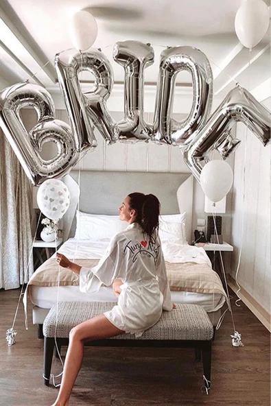 Pazariz Gümüş Bride Balon Seti Dev Folyo Balon Seti Bekarlığa Veda Bride To Be Partisi Balonları 100cm ürün görseli 1
