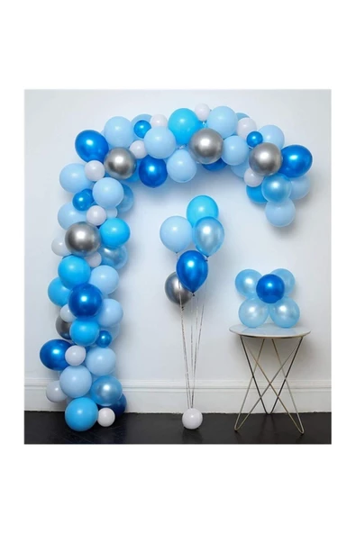 Pazariz Zincir Balon Seti Mavi Gümüş Beyaz 125 Adet ürün görseli 1