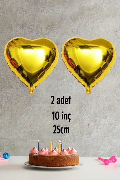 Pazariz Kalp Şekilli Gold Folyo Balon 10 inc 25 cm 2 Adet ürün görseli 1