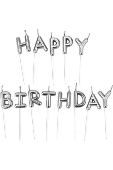 Pazariz Pasta Mumu Happy Birthday Yazılı Kürdan Mum 8 Cm Gümüş ürün görseli 1
