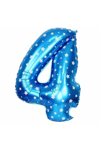 Pazariz 4 Rakam Mavi Yıldızlı Folyo Balon 100 Cm ürün görseli 1