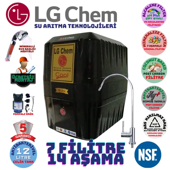 LG Chem COOL SİYAH POMPALI MONTAJ DAHİL 12 LİTRE 7 FİLTRE 14 AŞAMA SU ARITMA CİHAZI ürün görseli 1