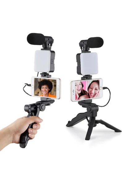 Pazariz Profesyonel Selfie Mikrofon Tripod Ile Led Işık Stüdyo Mikrofon Kayıt Mikrofon Vlog Için ürün görseli 1