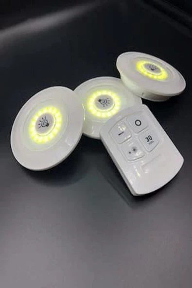 Pazariz Uzaktan Kumandalı Kablosuz 3'lü Led Spot Lambalar 3 Led +1 Kuman ürün görseli 1