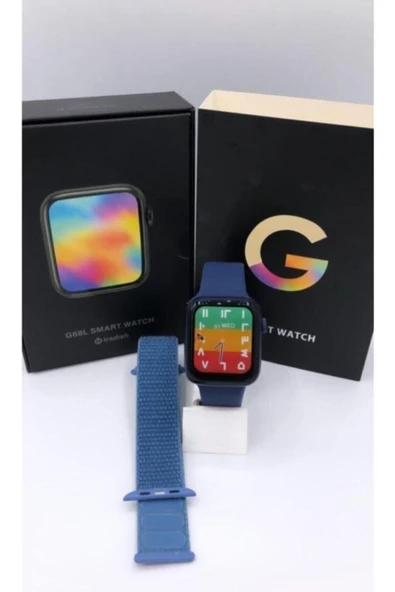 Pazariz G68l Smart Watch 6s Akıllı Saat Yan Tuşlar Aktif Uygulama – Çift Kordon Mavi ürün görseli 1