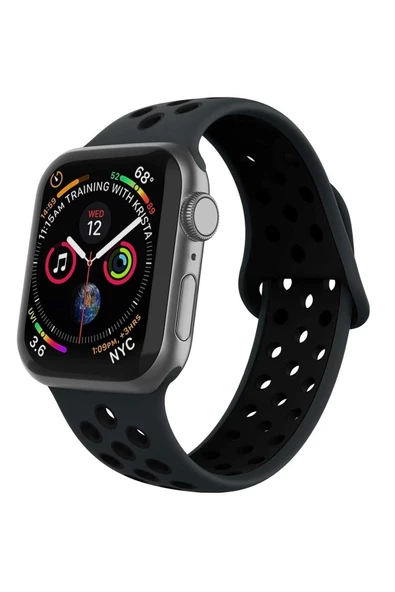 Pazariz Gri Siyah Watch Uyumlu Silikon Kordon Iwatch Uyumlu Uyumlu Kayış Seri - 42mm/44mm ürün görseli 1