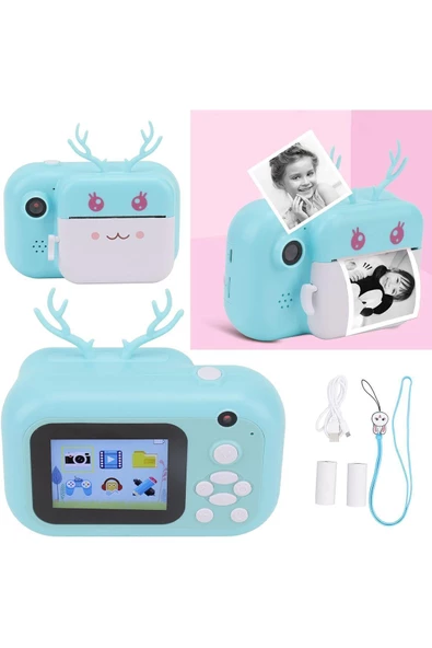 Pazariz Anlık Termal Yazıcılı Dijital Çocuk Kamerası Geyikli 2.4 İnç HD Photo Printer Camera Pembe ürün görseli 1