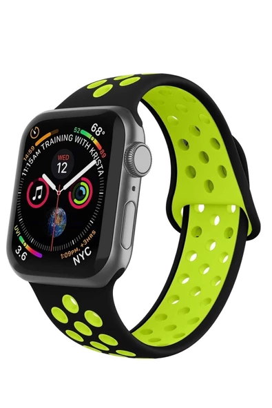 Pazariz Siyah Apple Watch Uyumlu Uyumlu Silikon Delikli Kordon ürün görseli 1