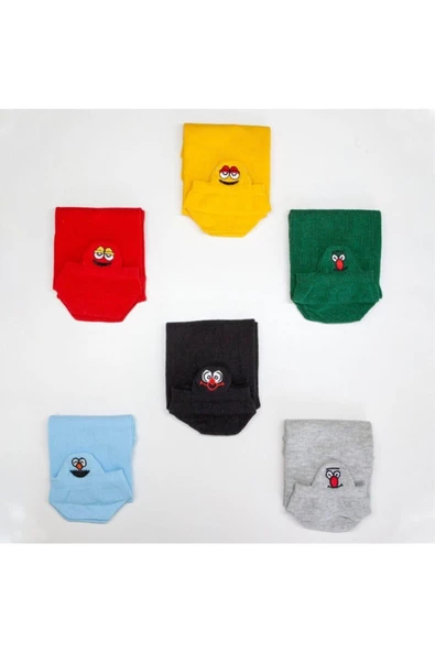 Pazariz 6'lı Çılgın Emoji Nakış Işlemeli Çorap Seti - 4 ürün görseli 1