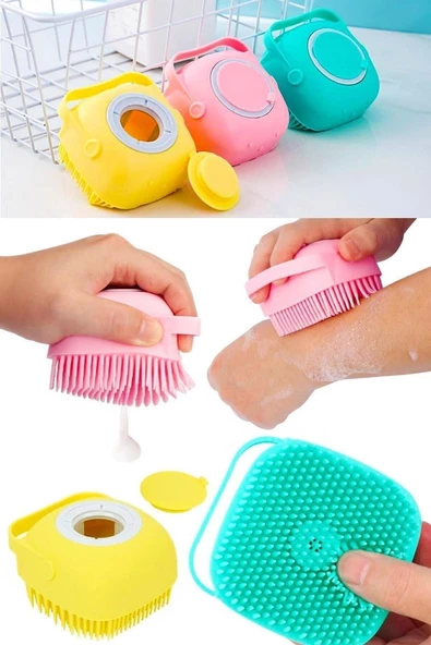 Pazariz Duş Jeli Hazneli Silikon Fırça Kese Çok Amaçlı Vücut Temizleme Kesesi Banyo Lifi ürün görseli 1