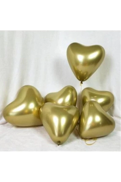 Pazariz Krom Metalik Altın Kalp Balon 5'li Paket ürün görseli 1