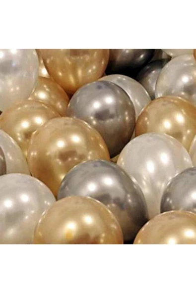 Pazariz 30 Adet Metalik Sedefli Gold-gümüş Gri-beyaz Balon, Helyumla Uçan ürün görseli 1